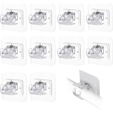 Lot de 10 supports de tringle à rideaux transparents – Auto-adhésifs pour surfaces lisses – Fixation sans perforation – Plastique ABS haute qualité (1/5)