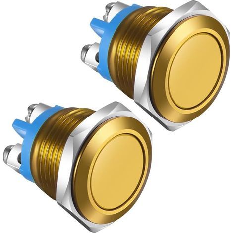 Stück 16 mm Momentan-Drucktaster IP65 3A/12V 24V 36 DC 110V 250VAC 1NO SPST Wasserdicht Aluminiumlegierung Schraubanschluss (Goldgehäuse) (1/5)