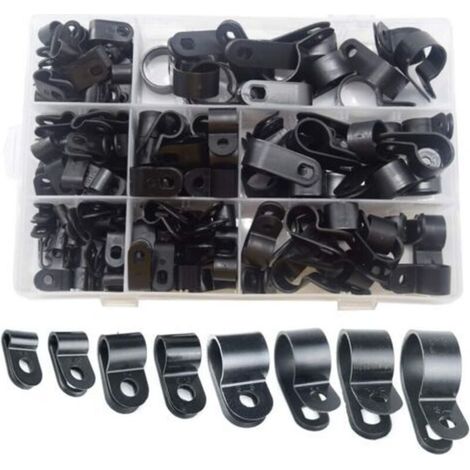 Lot de 200 clips de fixation pour câble en nylon type R avec vis de fixation électrique Noir