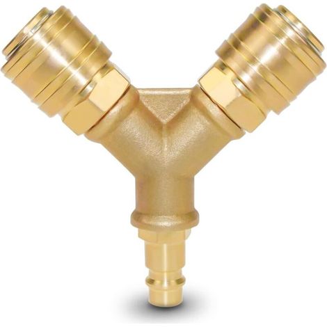 Distributeur d'air Comprimé 2 voies Raccord air comprimé 1/4 Pouce Connecteur d'air Comprimé en laiton Antirouille (1/4)