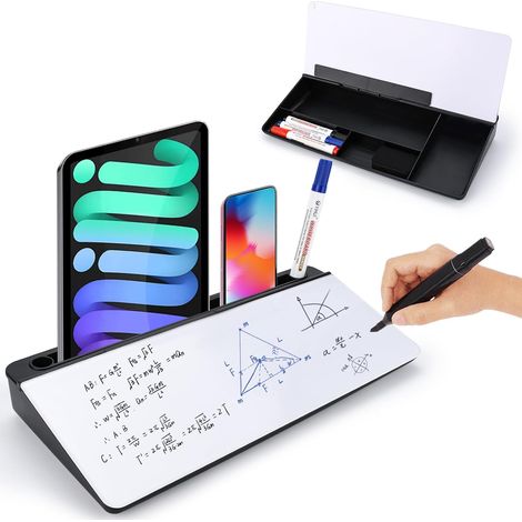 Tableau blanc en verre, organiseur de bureau, effaçable et inscriptible, pour la prise de notes et les mémos, convient à la maison et au bureau (comprend 1 marqueur et une gomme). (1/5)