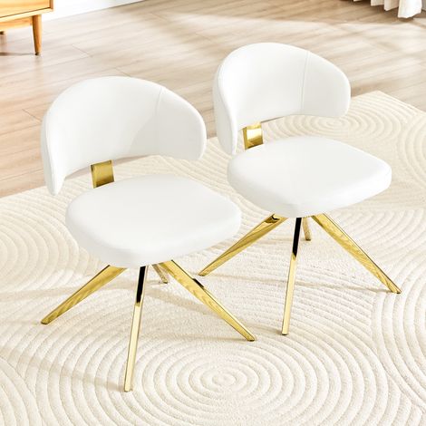 Lot de 2 chaises de salle à manger modernes dossier incurvé assise rembourrée simili-cuir PU structure métallique 4 pieds pivotante pour salon cuisine et bureau (1/5)