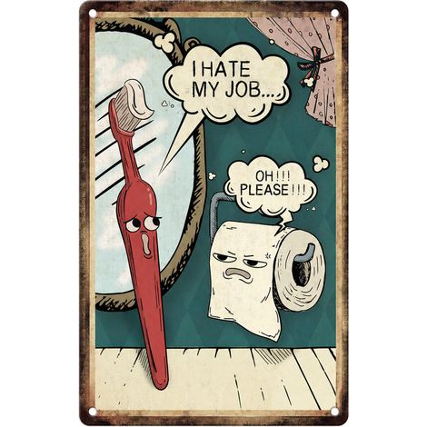 Plaque Métallique Vintage Panneau de Décoration Murale Humour Rétro pour Salle de Bain Toilettes WC Couloir Affiche en Métal Art Mural Décoratif pour Maison Bureau Bar, 20x30 cm (1/5)