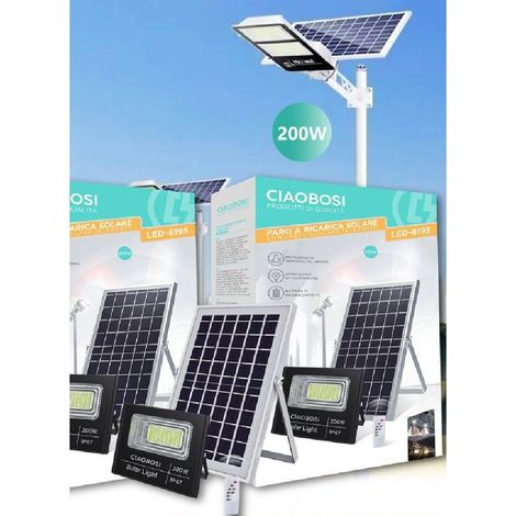Linq - Faro Faretto Led Pannello Solare Fotovoltaico Ip67 200w Con Telecomando Led-8195 - (1/3)