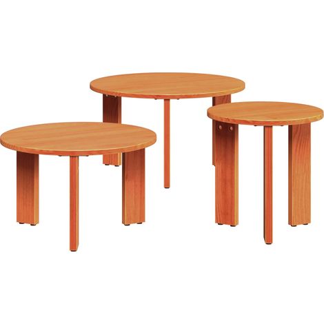 Couchtisch 3 pcs Wachsbraun Massivholz Kiefer