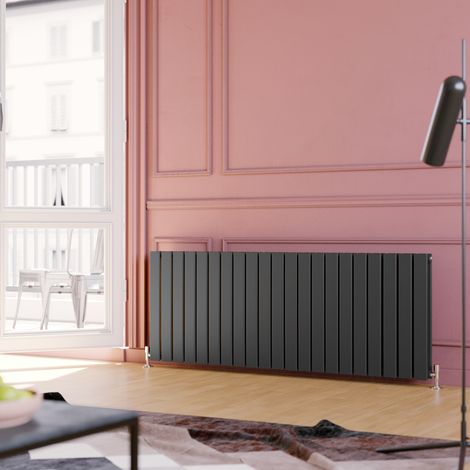 ELEGANT 600x1596mm Anthracite Designer Radiator Horizontal Flat Panel Double Panel Radiator with Angled Radiator Valves (1/5)