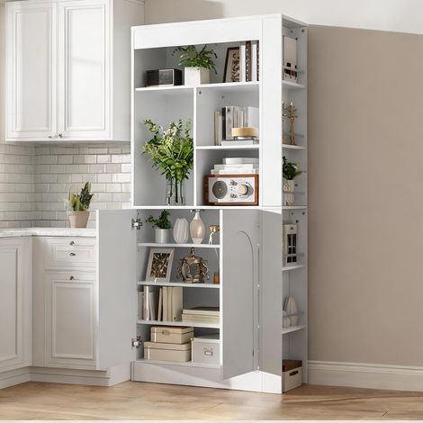 Meuble de rangement colonne blanc 85 x 35 x 180 cm avec étagères (1/5)