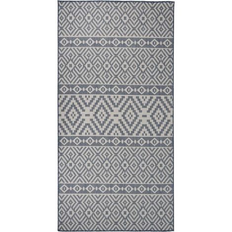 FIMEI Tapis à tissage plat d'extérieur 100x200 cm Rayures bleues (1/5)