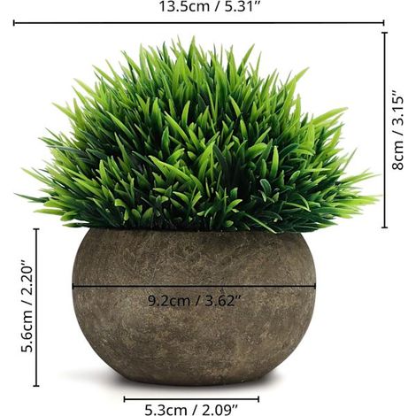 Mini plantes artificielles en pot (lot de 2) - Faux arbustes topiaires en gazon vert avec pot gris (1/4)