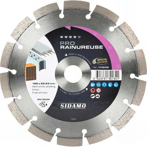 Disque diamant PRO RAINUREUSE D. 180 x 22,23 x H 10 mm Béton / béton armé - 11130134 - Sidamo (1/2)