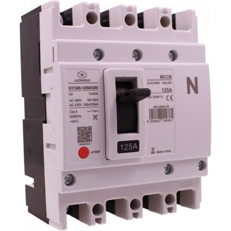 Interruttore Scatolato MCCB 4P 100A/125A 36kA, Magnetotermico Trifase AC 400V (125A)