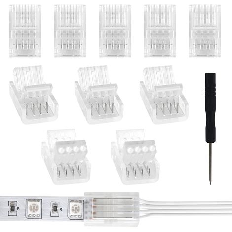 Pack of 10 10mm 4 Pin LED Connector for LED Strips For RGB LED Strips 10mm 5050 3528, Screwdriver Included (Connecting LED Strips and Cables) (1/5)