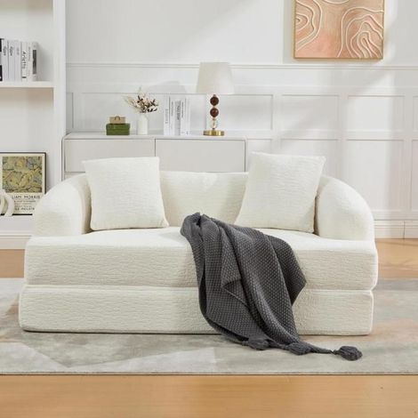 Canapé-lit - KOMHTOM - Canapé lit convertible 2 places - Chenille beige - 2 coussins - 157x84x65 cm (1/5)