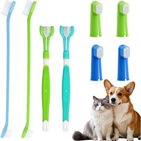 Ensemble de Brosses à Dents pour Chiens, Comprenant 2 Brosses à Dents à Triple Tête, 4 Bross à Dent à Doigt et 2 Bross à Dent à Double Tête, Adaptées aux Chiens, Chats et Plus Encore (1/5)