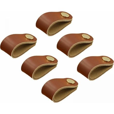 Pack Leather Handles, Leather Furniture Handles, Leather Knobs Handles, Leather Kitchen Cabinet Handles, Thin Leather Handles with Screws (Brown) (1/5)