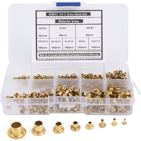 Ensemble de 650 pièces comprenant des œillets en laiton, des rivets, des boutonnières métalliques et des accessoires (1/5)