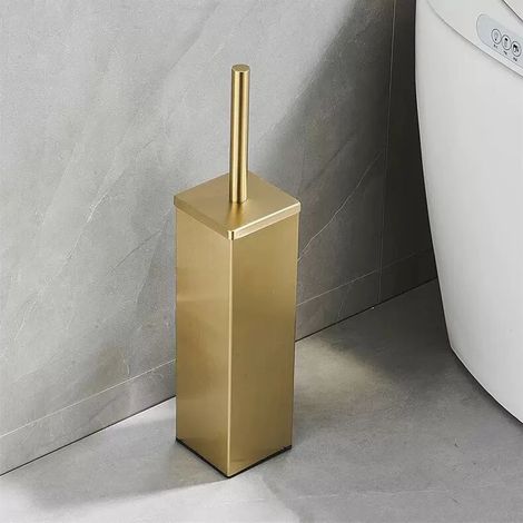 Brosse WC murale en acier inoxydable 304 (finition or brossé) - Accessoires de salle de bain sans perçage (1/5)