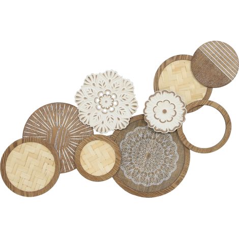 Décoration murale en bois, 83,8 x 44, 5 cm, sculpture murale en bois, bois naturel, unique à plusieurs disques