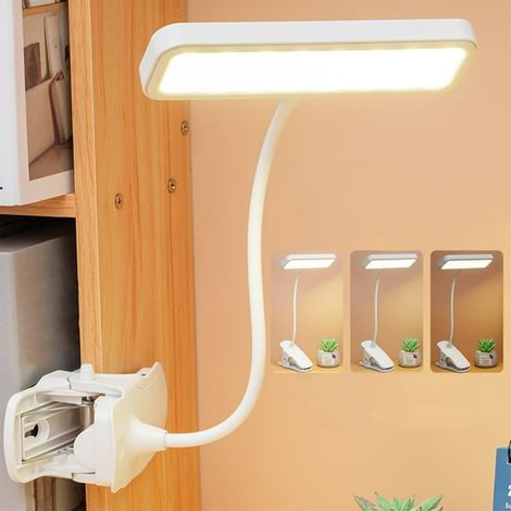 Ansteckbare Leselampe, USB-wiederaufladbare LED-Lampe, 3 Helligkeitsstufen, verstellbarer flexibler Hals, ideal für die Verwendung im Bett, zum Lernen, auf Reisen und im Schlafzimmer.