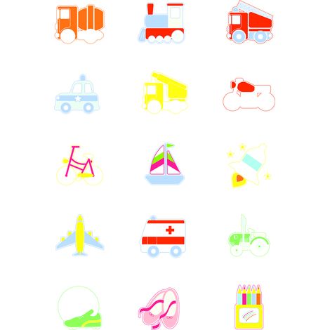 Planche de pictogrammes, 25 motifs, série autocollante, véhicules, L : 60 mm H : 41 mm