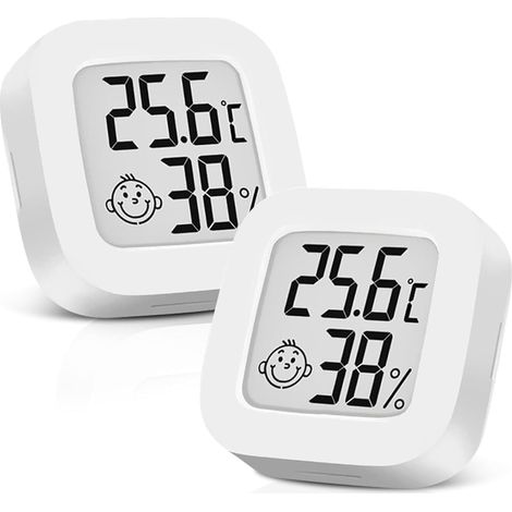 2 Pièces Mini Thermomètre Intérieur avec Hygromètre Digital – Affichage Température et Humidité avec Indicateur de Confort, Blanc