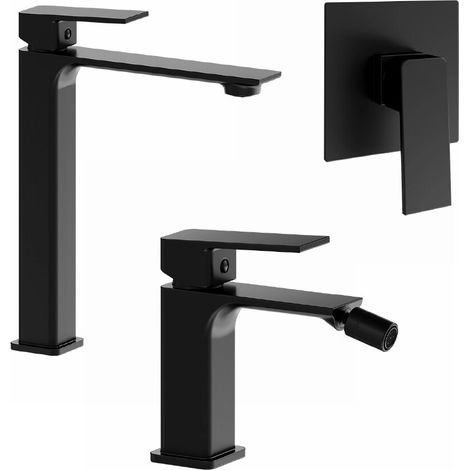 Set miscelatori lavabo alto bidet senza scarico e incasso doccia monocomando nero opaco Ingrid (1/4)