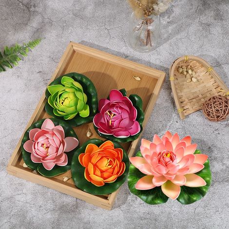 (5 pièces) 5 nénuphars artificiels flottants, fleurs de lotus décoratives pour bassin, 10 cm de lotus artificiel (1/5)