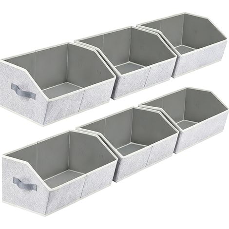 Set 6 Scatole Organizzazione – 42x28x20 cm, Design Trapezoidale in Tessuto Non Tessuto con Rinforzo in Cartone, Ideali per Armadio e Ufficio (1/5)