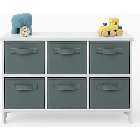 Cassettiera GINGER HOME per Bambini con 6 Cassetti in Tessuto, Grigio/Bianco (1/5)