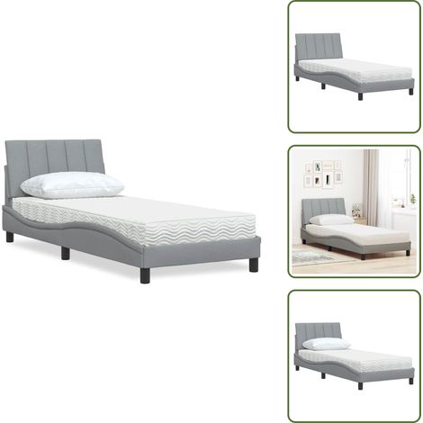vidaXL Lit avec matelas gris clair 90x190 cm tissu