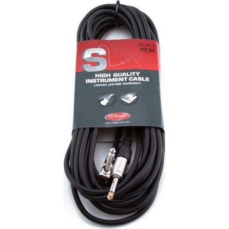 Stagg SGC10PL DL Cavo Pro-Serie Deluxe per Strumenti Musicali da Jack Angolo - Deluxe, 6,3 mm a Jack 6,3 mm, con Connettore Angolare, 10m, Nero