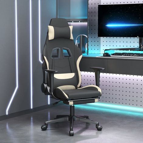 Fauteuil gamer Chaise de bureau - Fauteuil de jeu avec repose-pied Noir et crème Tissu BonneVie-86302 (1/5)
