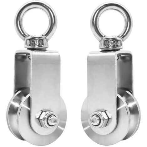 Poulie pour Cable, 2 Pièces Poulie de Levage Groupes de Poulies en Acier Inoxydable, Charge 250kg(34MM,2 Pièces) (1/5)