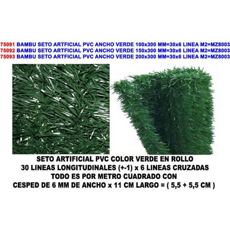 Bambu Seto Artificial PVC Hoja Ancha Pino Verde 1 x 3 m