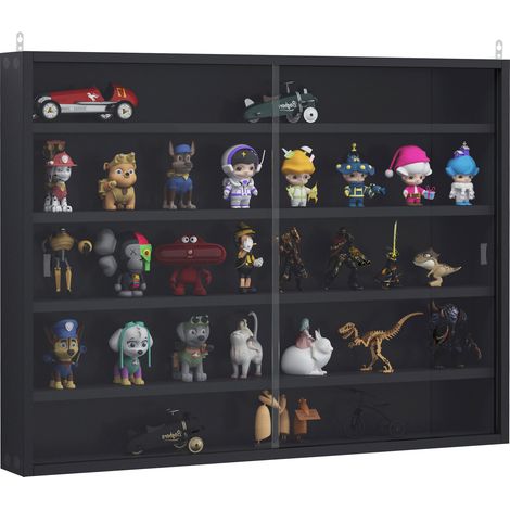 5Tier Wall Display Shelf Unit Cabinet w/ 4 Adjustable Shelves Glass Doors Home Office Ornaments 60x80cm Black (1/5)