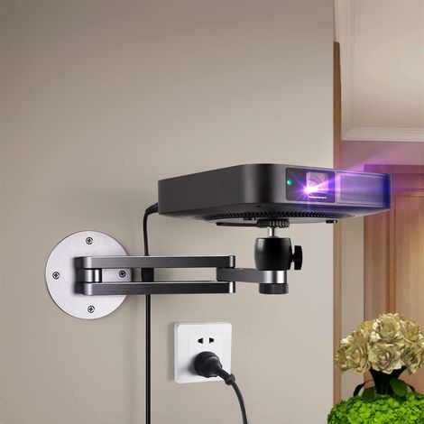 Support mural pliable pour projecteur en aluminium avec bras à double articulation, capacité de charge maximale 6 kg, rotation multi-angle réglable à 180° et 360° pour mini projecteurs domestiques (1/5)