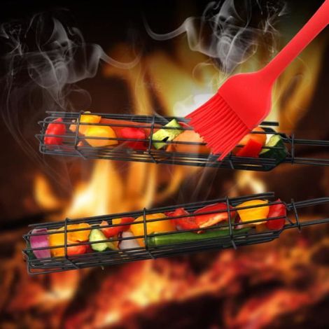 Panier de barbecue - - 49x5x4cm - Fer + Bûches - Poignée en bois - Léger 0,3kg (1/4)