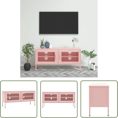The Living Store TV-Schrank Rosa 105x35x50 cm Stahl - TV Schrank - Rosa - Metallregal - Fernsehtisch - Wohnzimmermöbel (1/5)