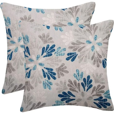 Housses de coussin carrées motif dahlia géométrique, lin doux et résistant (45x45 cm, bleu sarcelle, lot de 2) (1/5)