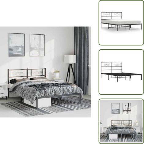 The Living Store Cadre de lit métal sans matelas avec tête de lit noir 135x190cm - Cadre De Lit - Lit Double - Lit Metal - Lit Avec Têtedé Lit - Sommier