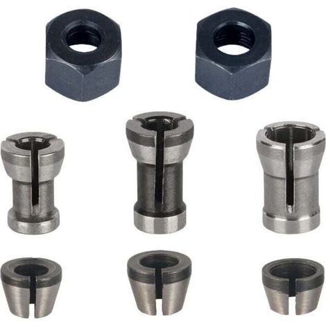 Set mit 8 Fräsfuttern mit Spannringen (6 mm, 6,35 mm, 8 mm) und Spannzange für Oberfräsen (1/4)
