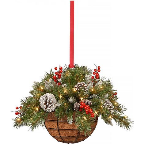 Ornements De Noel En Acrylique, Paniers Decoratifs, Ornements Suspendus En Bois Artificiel Pre-Eclaire Pour Cadeaux - 2-KZQ