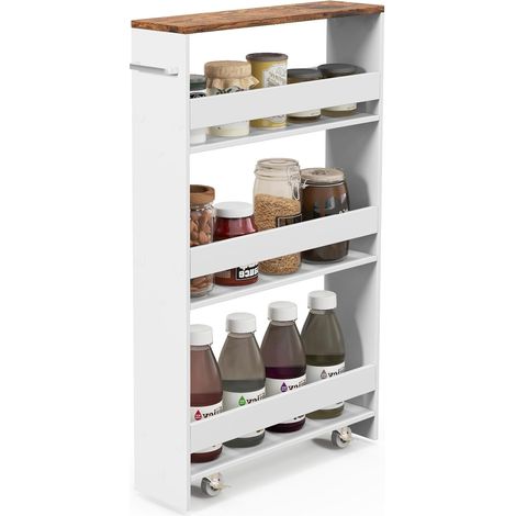 Goplus – Desserte de cuisine 4 niveaux – Chariot de rangement avec 4 roulettes – Matériau en panneaux de particules – Dimensions 47,5 x 13 x 80,5 cm