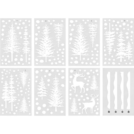 Set of 8 white Christmas window stickers with snowflakes and reindeer (1/5)
