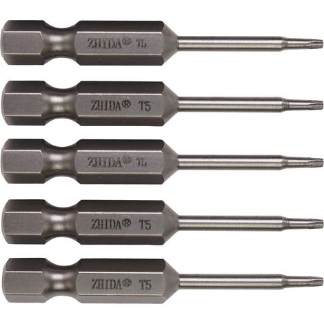 Lot de 50 embouts de tournevis Torx T5 (TX5), 50 mm, embouts de tournevis magnétiques compatibles avec perceuse électrique et réparation électronique (50 x T5) (1/3)