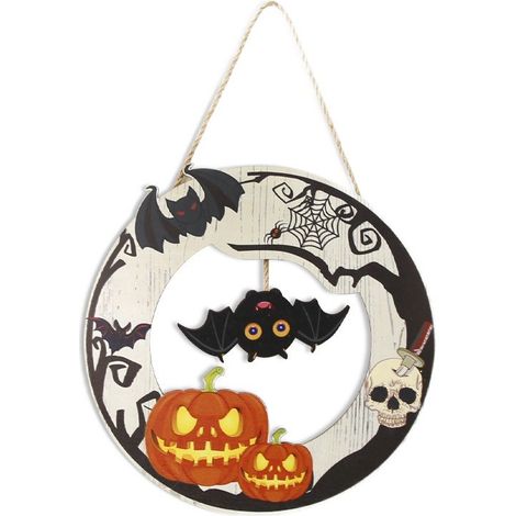 Panneau en bois d'Halloween, décoration intérieure pour la fête des fantômes, pendentif crâne fantôme, panneau de porte (1/4)