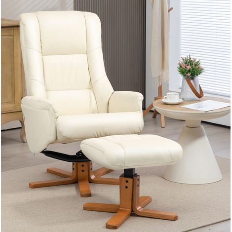 Sillón relax de madera crema con reposapiés, reclinable 135°, 71 x 84 x 102 cm (1/5)