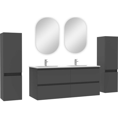 Océan ensemble meubles Salle de Bain avec colonne + miroir ovale mural 120cm meuble Anthracite (1/4)