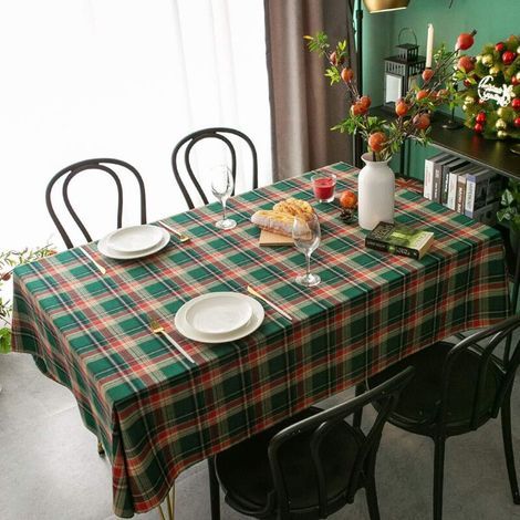 Tovaglia Mitchell 100x140 cm in cotone e lino - Motivo a quadri retrò - Verde - Tovaglia lavabile - Decorativa per tavolino da caffè - Antipolvere - Per giardino e cucina (1/4)
