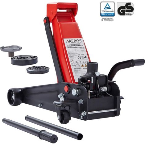 AREBOS 3T Hydraulischer Rangierwagenheber mit integriertem Fußpedal max.Hubhöhe 130-508 mm 2x Gummi-Auflagen 360° Rollen (1/5)